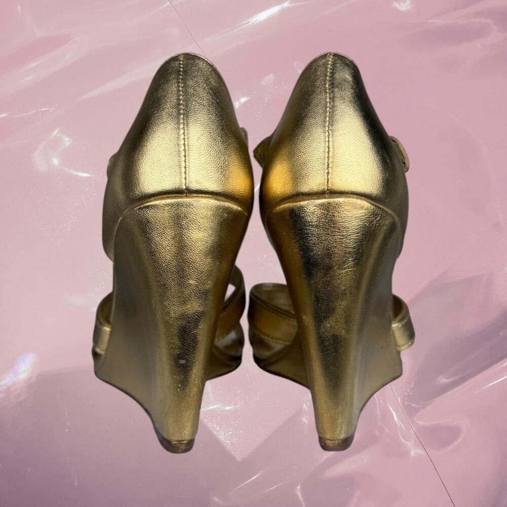 Y2K Whimsy Coach gold wedge strappy sandals - Picture 2 of 8